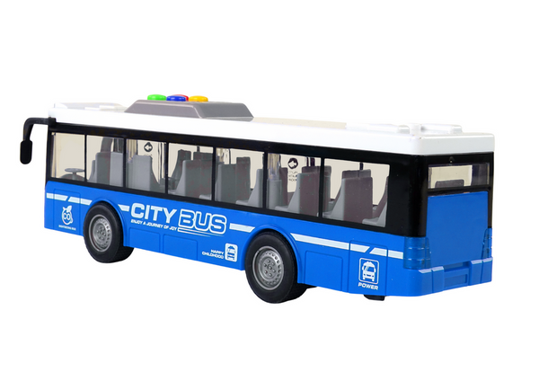 Battery Powered Bus Lights Sounds Friction Drive Blue 1:16