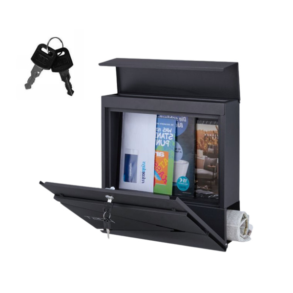 Large Mailbox for Letters and Newspapers, Anthracite, POST Inscription, 37x37x10.5 cm