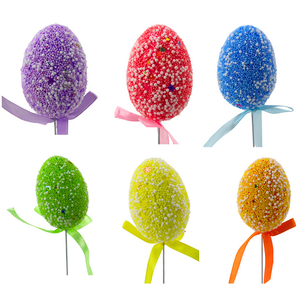 Easter Eggs On A Wire Pick Colorful Patterns Ribbon Decoration 6pcs B