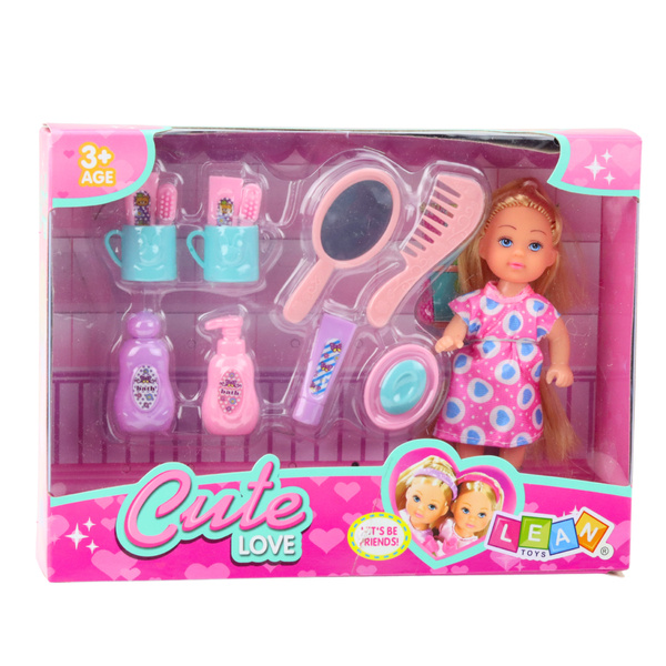 Mini Doll Set Care Accessories Pink Dress