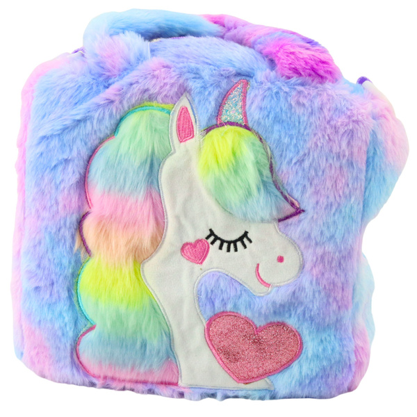 Plush Children's Bag with Unicorn Adjustable Shoulder Colorful 24x9cm