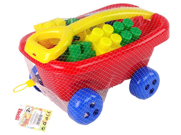 Nachziehbarer Wagen mit bunten K3-Blöcken Rot