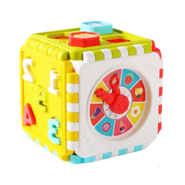 Pädagogischer Würfelsortierer, Zahlen, Muster, Uhr, bunt