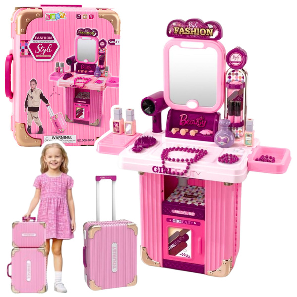 Schminktisch-Make-up-Set im Koffer, Zubehör 2 in 1, Rosa