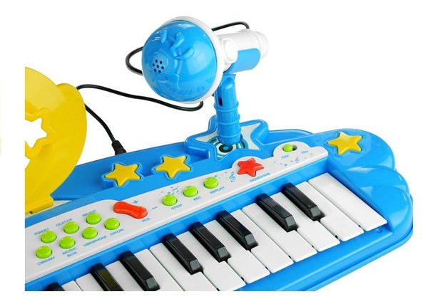 Großes elektronisches Keyboard für Kinder, 37 Tasten, MP3-Mikrofon, Blau