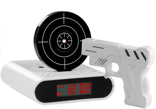 Gun Alarm Clock with Laser Pistol White