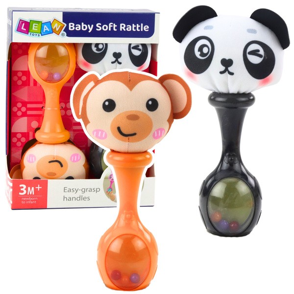 Set of Rattles with Soft Balls, Monkey Panda Patterns, 2 pcs