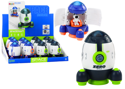 Kleine zu öffnende Weltraumrakete mit Figur und Fahrzeug