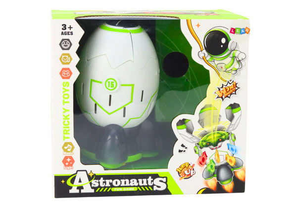 Arcade-Spiel Kosmonaut springt aus einer Weltraumrakete