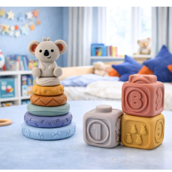 Sensory Educational Blocks Tower of Soft Rubber Blocks Koala 13 pcs.