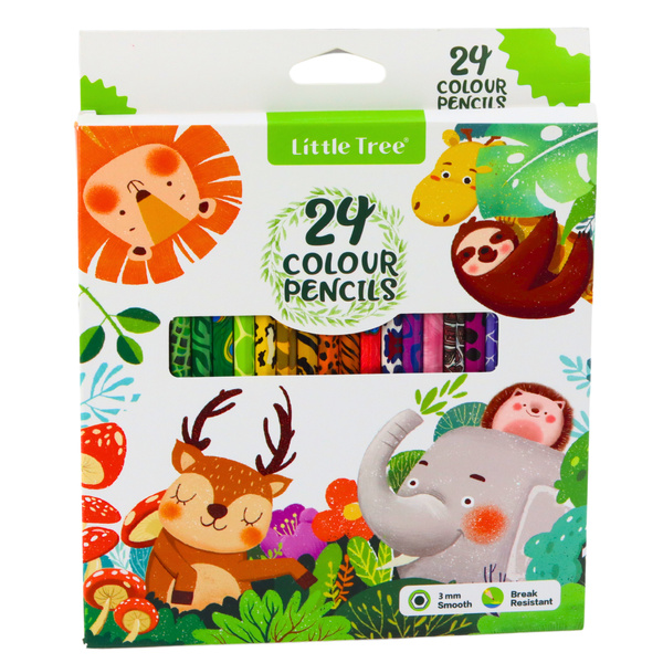 Set of 24 Colored Wooden School Pencils