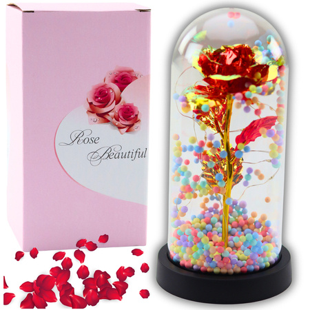 Ewige Rose in Glaskristall-LED-Beleuchtung, rote Kugeln, 21 x 11 cm