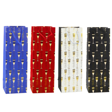 Flaschen-Geschenktüte Gläser-Motiv 36 x 12 x 10 cm