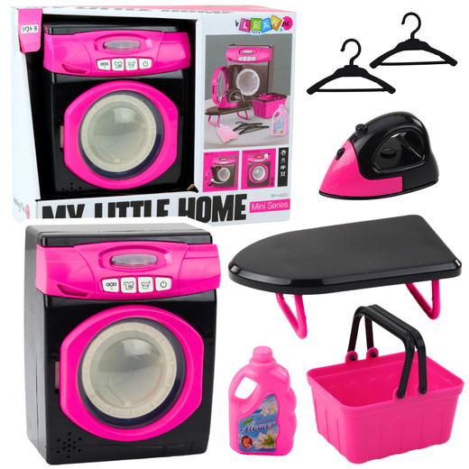 Set of household appliances Interactive washing machine Sounds Accessories Black and Pink