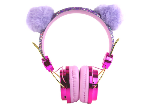 Wired headphones in shades of pink, adjustable ears, microphone