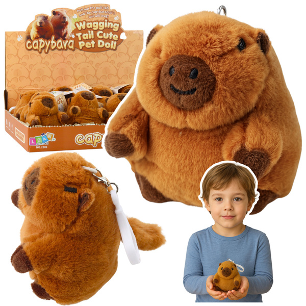 Pluszowa Kapibara Z Kręcącym Ogonkiem Brelok  9 x 8 cm 