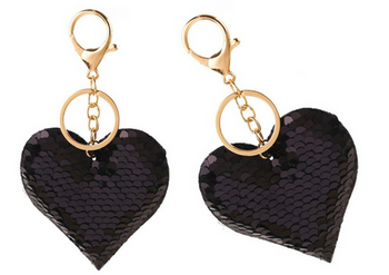 Schlüsselanhänger Herz Pailletten Doppelseitig Silber Schwarz