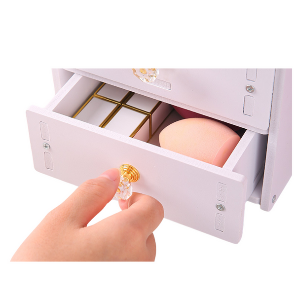 Mini-Schminktisch, Schminkspiegel, Schublade, Ohren, Holz, Weiß