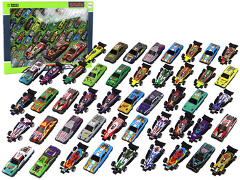 Set mit 50 Federn, bunten Spielzeugautos