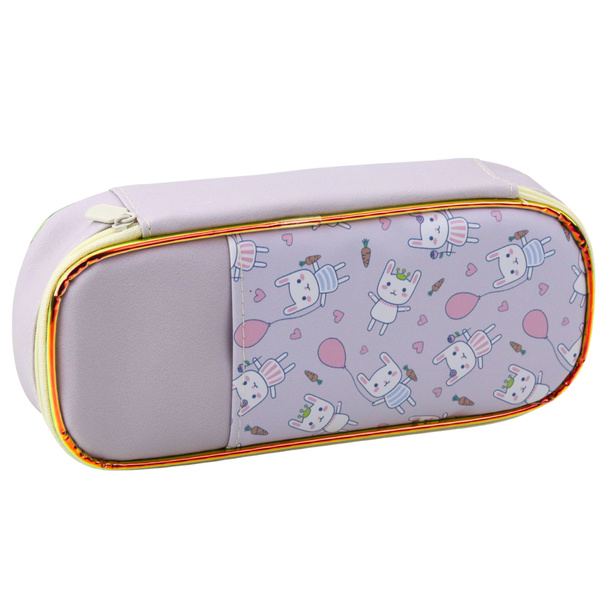 Children's School Pencil Case with Bunnies, Roomy, Purple, 24cm