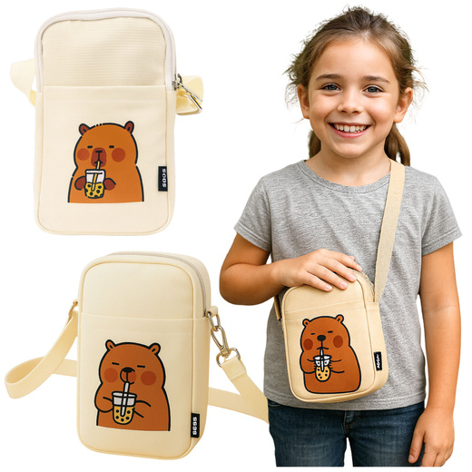 Capybara Schultertasche mit verstellbarem Riemen, Weiß, 20 x 14,5 cm