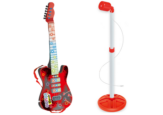 Set E-Gitarrenständer mit batteriebetriebenem Mikrofon, Rot