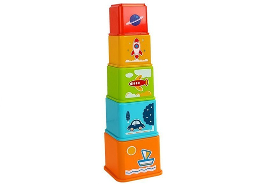 Pyramid of Cups Square with Pictures of Vehicles Sorter for a Baby