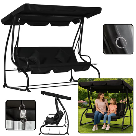 Four-person Garden Swing Rocking Canopy Freestanding Black
