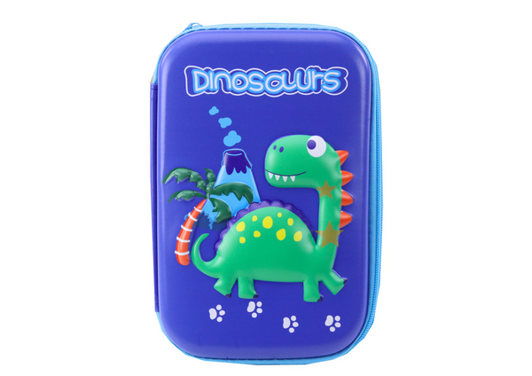 School Pencil Case with Dinosaur Blue Accessories