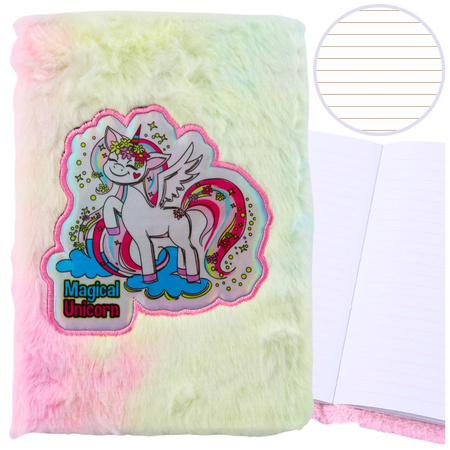 Plush Fur Notebook Lined Notebook With Unicorn Colorful A5