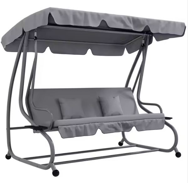 Four-person Garden Swing Rocking Chair Freestanding Canopy Gray