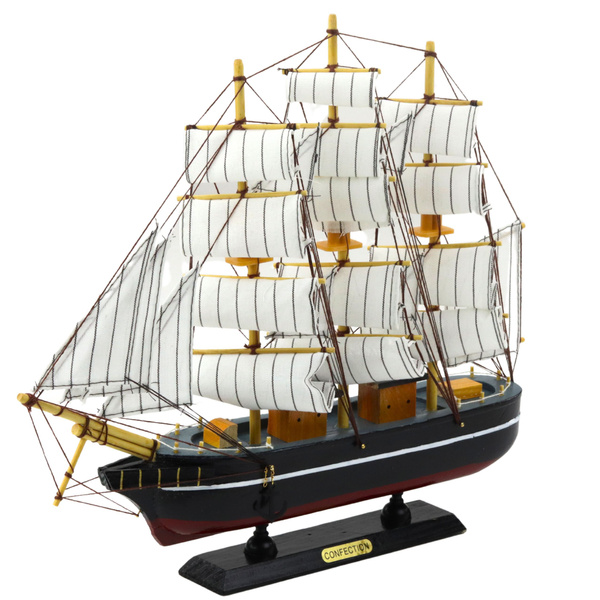 Sammlermodell Dekoratives Dreimaster-Segelschiff Schwarz 39x36cm
