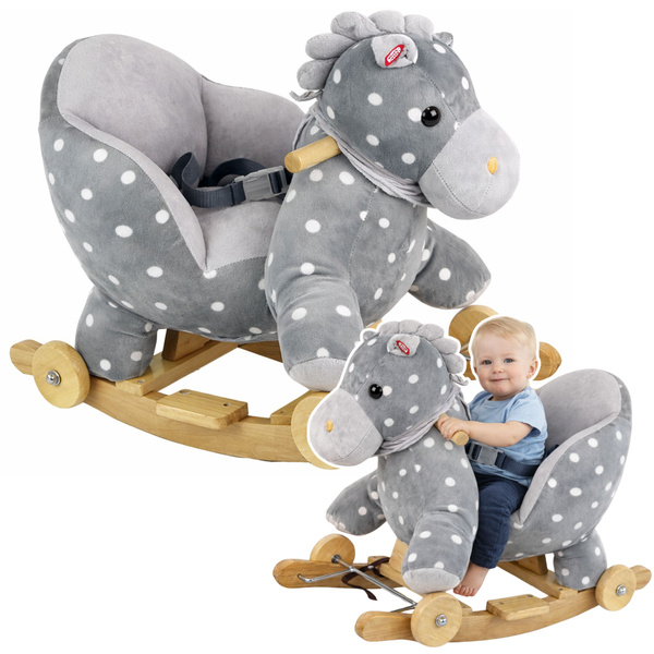 Rocking Horse Ride-on 2 in 1 Horse for Toddlers Gray with Dots