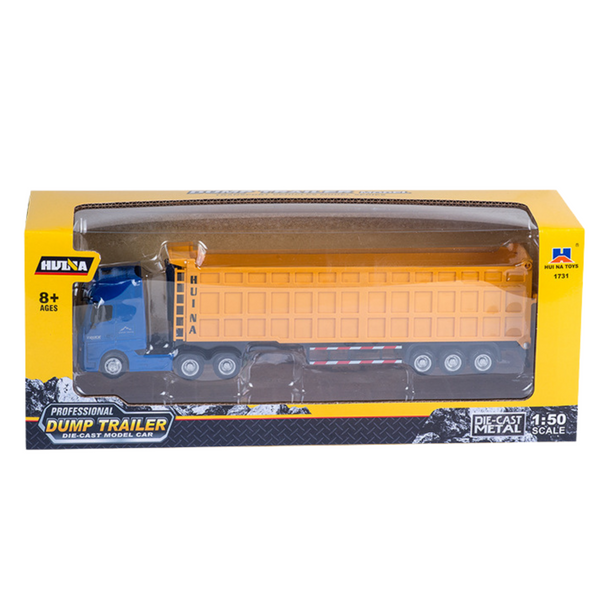 Truck With Volume Semitrailer Metal Yellow Huina 1:50