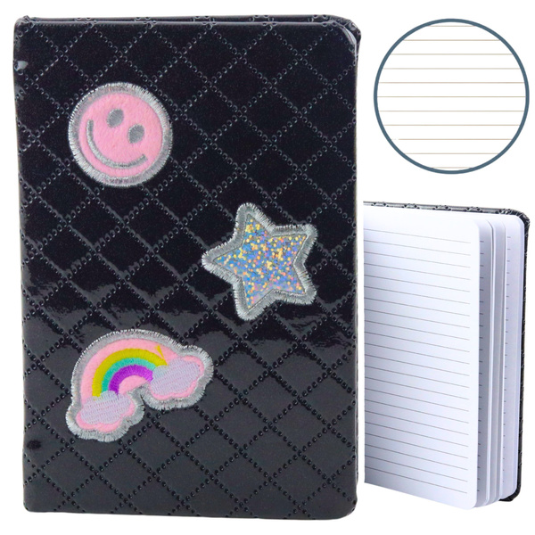 Lined Notebook Glitter Patches Black B6 80 Sheets