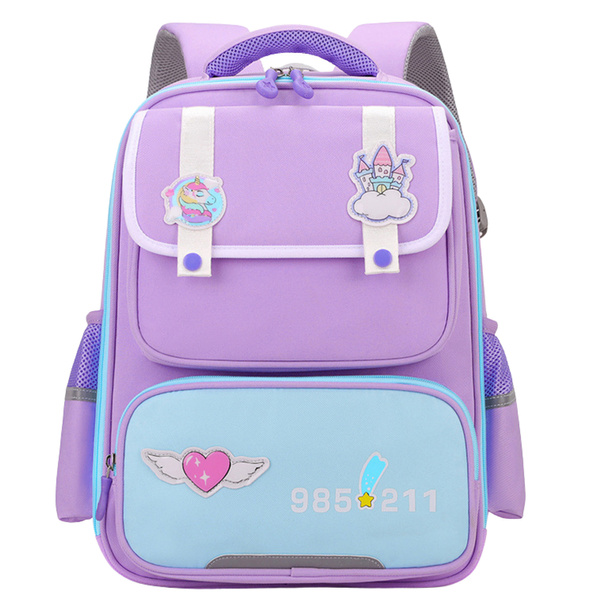 Schulrucksack mit Patches Brustgurt Lila 16L
