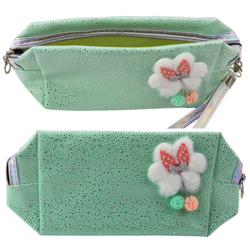 Pencil Case Cosmetic Bag Bow Shimmering Particles Turquoise Mint