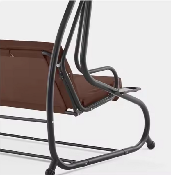 Four-person Garden Swing Rocking Chair Roof Freestanding Brown