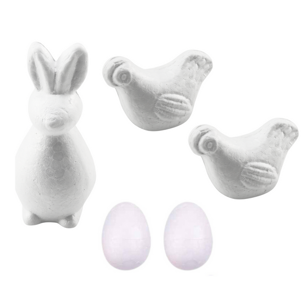 Set for painting styrofoam decorations bunnies 2 eggs 2 hens paints