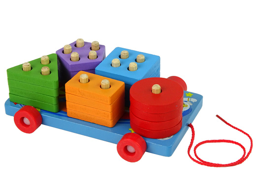 Wooden Blocks Platform on Wheels Blue Shape Sorter Puzzle