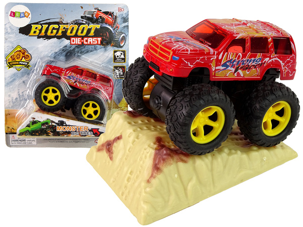 Resorak Monster Truck Pull Back Antrieb Gummireifen Metallkarosserie + Entfaltende Rampe