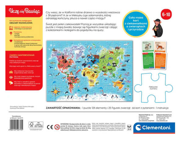 Lernspiel Puzzle & Quiz: Tiere Entdecke die Welt Ich lerne beim Spielen Polnische Sprache Clementoni 50779