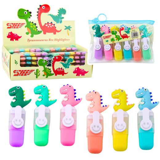 Set of Mini Dinosaur Highlighters in a Colorful Case 6pcs 8cm