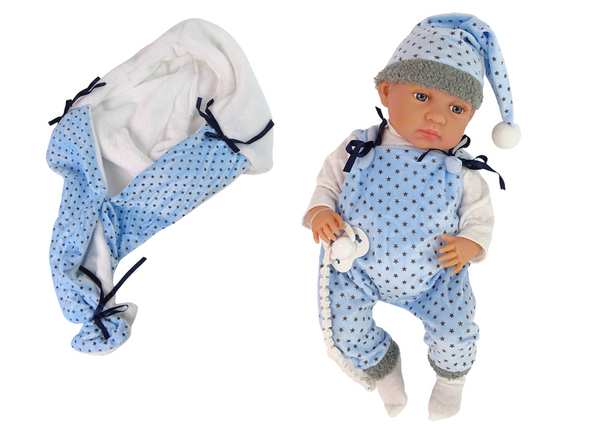 Babypuppe 46 cm Blauer Schnuller Sternendecke