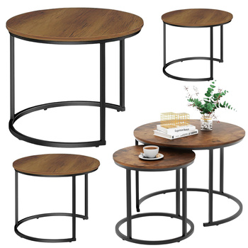 3-in-1-Set runder Couchtische, Vintage, Naturholz, 51 cm, 40 cm, 30 cm