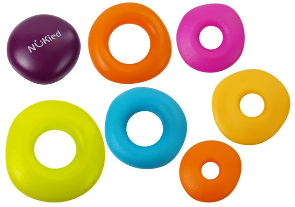 A pyramid of colorful hoops for a baby