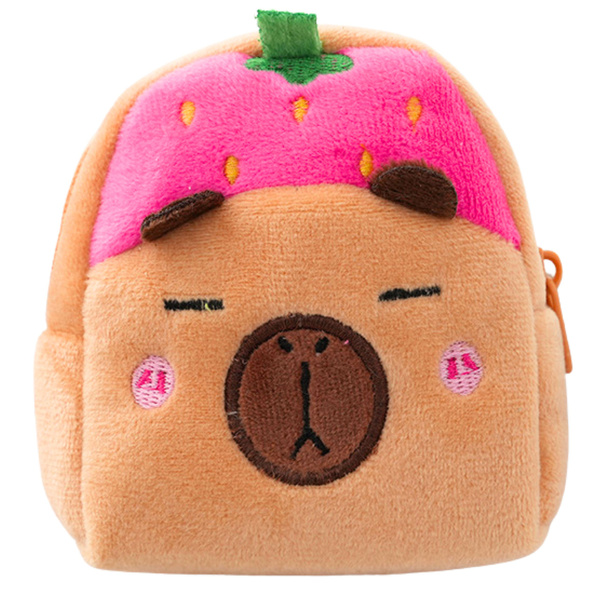 Plush Wallet with Keychain Capybara Strawberry Pink 9.5 x 8 cm