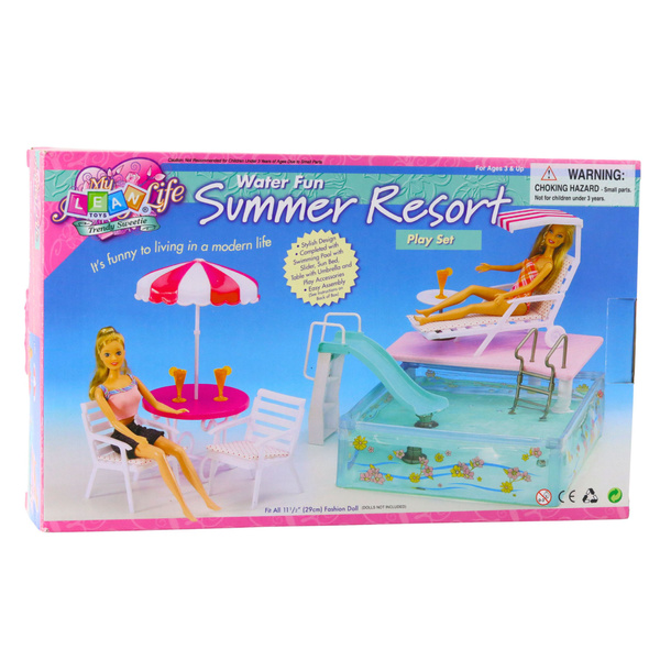 Summer Resort Doll Set with Pool, Slide, Sunbeds, and Umbrella