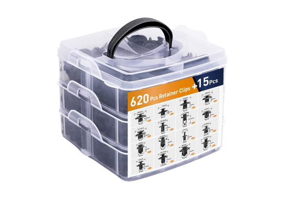Set of Car Clips in Organizer 16 Sizes PVC 620pcs
