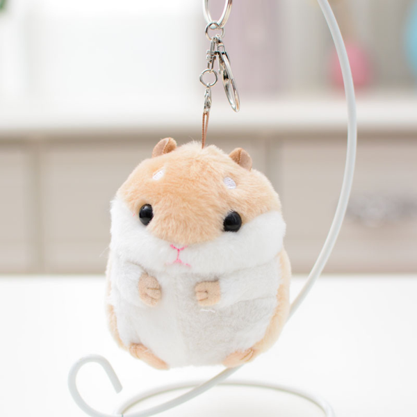 Plush Hamster Mascot Keychain Beige 10cm